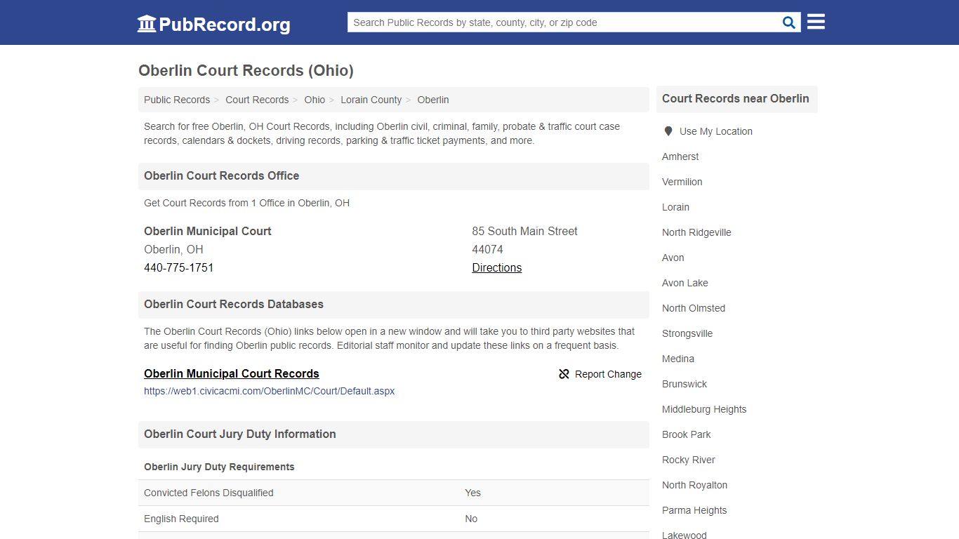 Free Oberlin Court Records (Ohio Court Records)